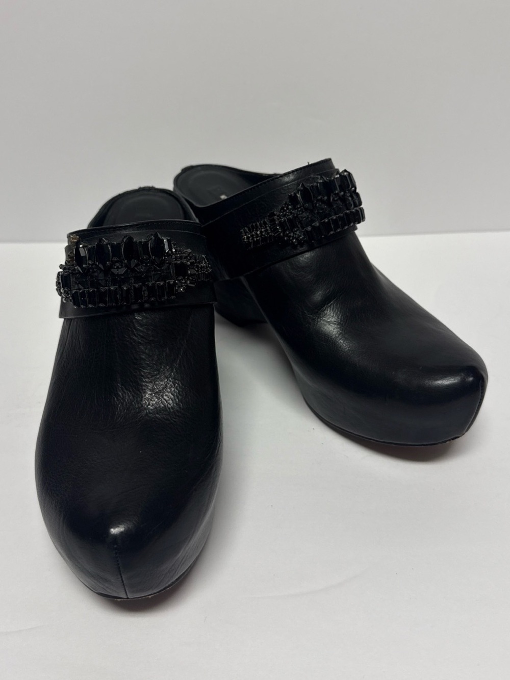Vera Wang Lavender Black Women's Embellished Leather Mules
